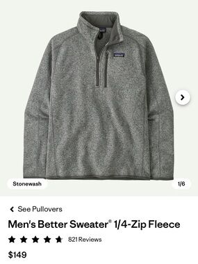 Patagonia Men's 1/4-Zip Fleece Pullover in Stonewash Gray